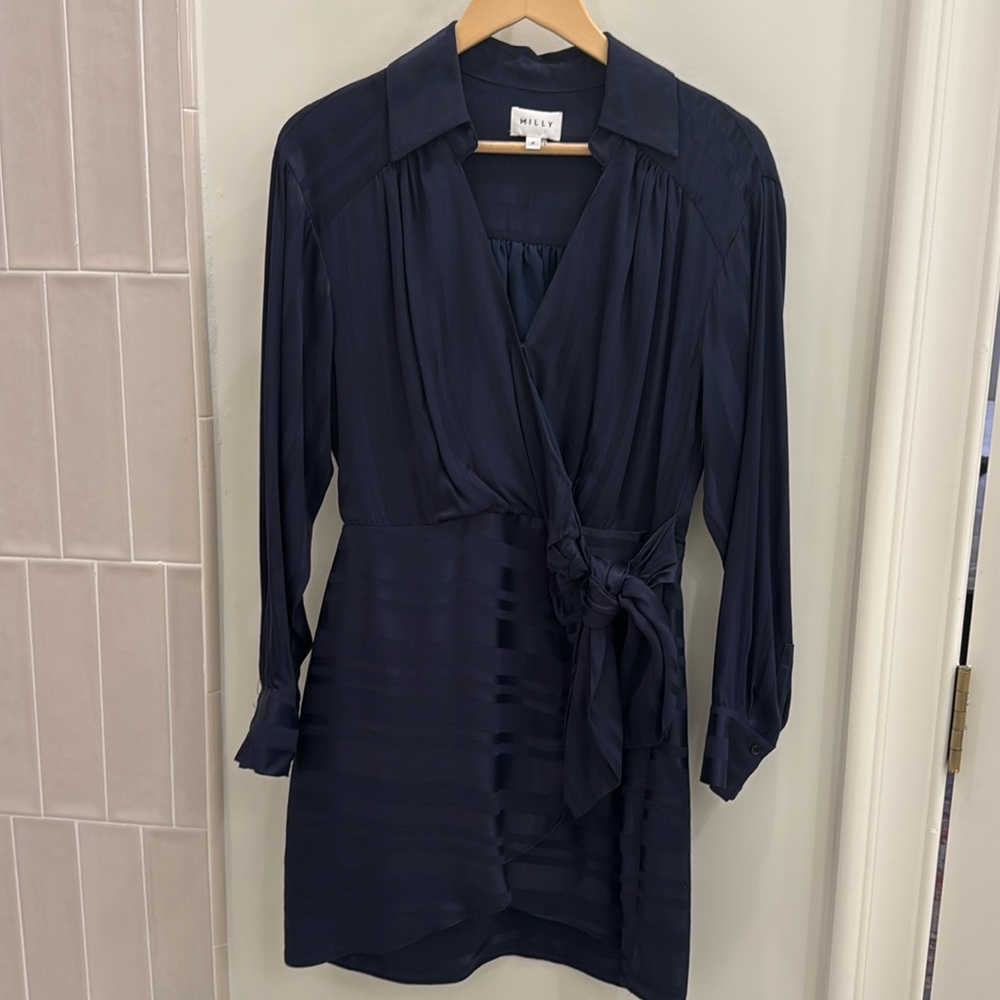 Milly long sleeve navy satin dresss